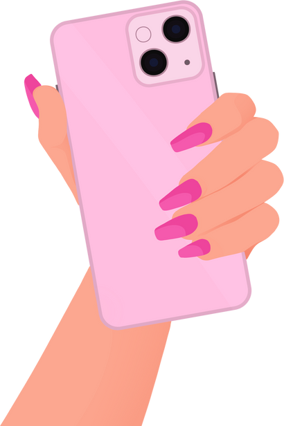 Woman hand holding phone in barbie pink